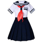 Women's Sailor-Inspired Uniform Set with Long Sleeve Top, Pleated Skirt and Matching Socks