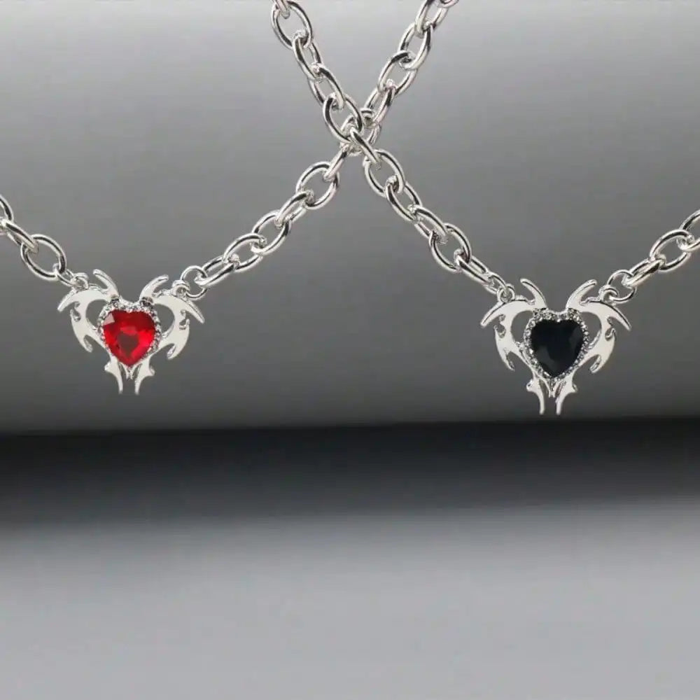 Dark Feminine Crystal Heart Pendant Necklace for Gothic and Y2K Looks