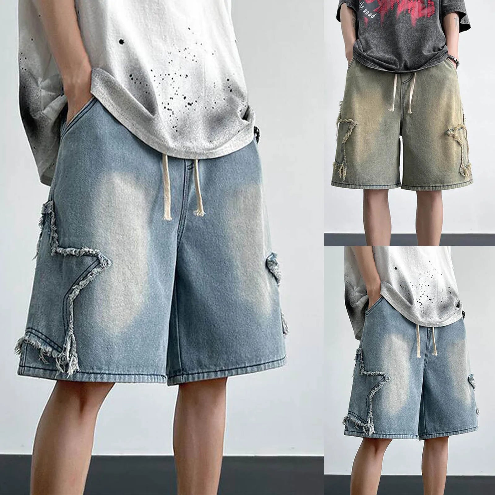 Light Wash Denim Shorts with Relaxed Straight Leg and Casual Streetwear Fit