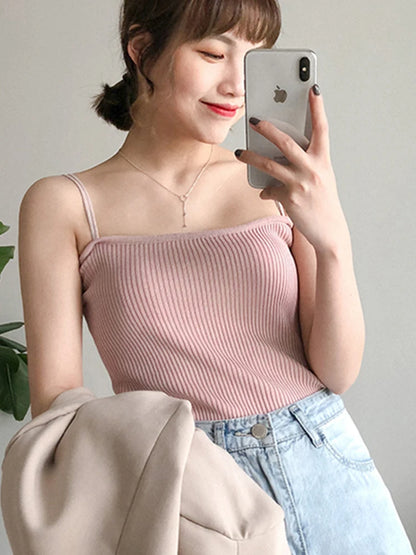Ribbed Square Neck Tank Top with Slim Fit Stretch Everyday Streetwear Camisole