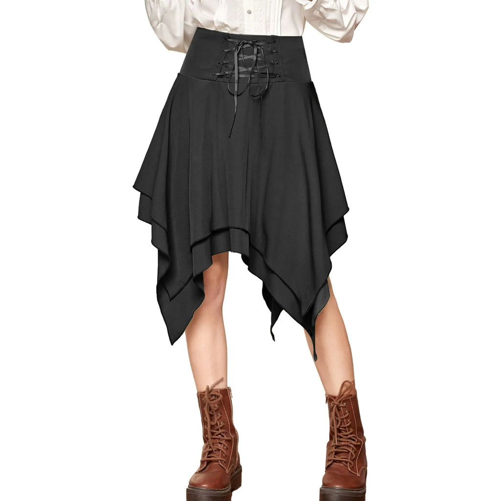 Asymmetrical Handkerchief Hem Lace Up Gothic Inspired Alternative Mini Skirt