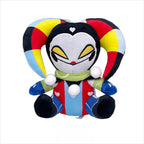 Vibrant Color-Blocked Jester Ensemble with Ruffled Collar and Patterned Trousers