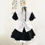 Classic Black and White Lolita Maid Dress with Ruffled Apron and Puff Sleeves