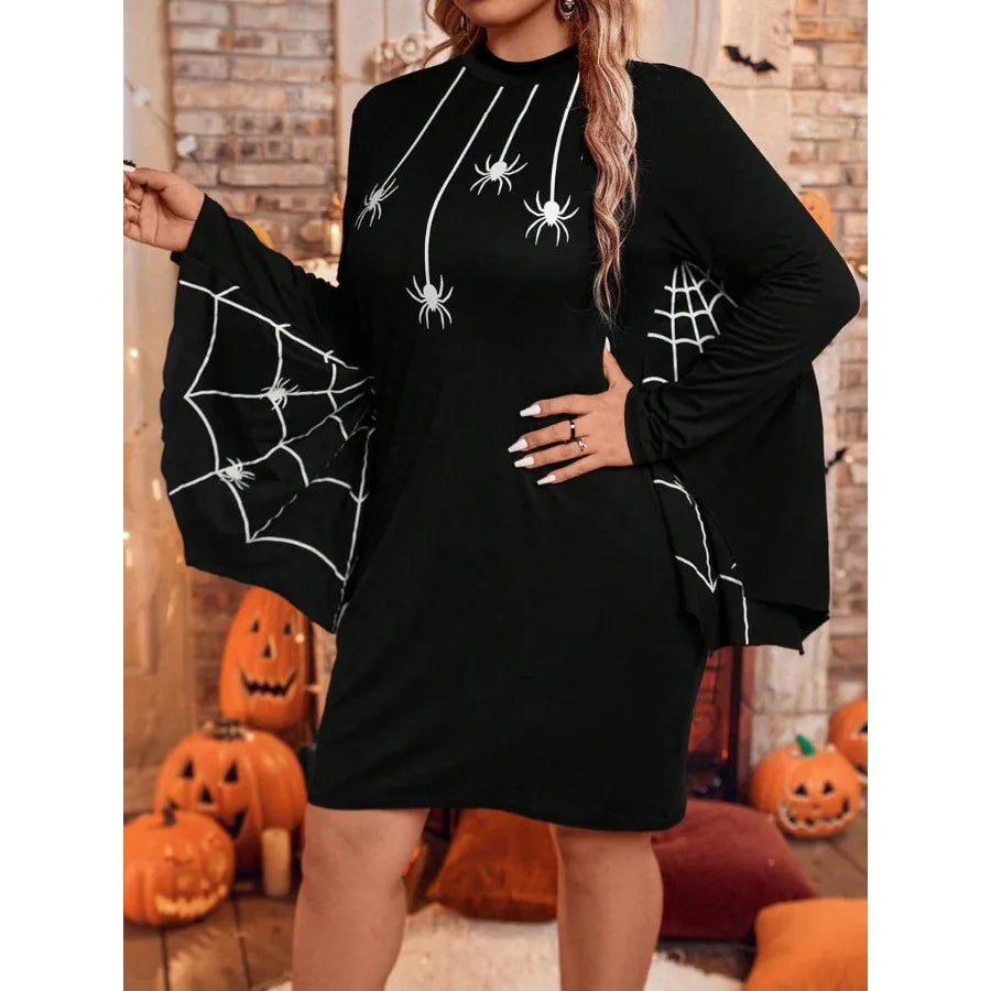 Spiderweb Gothic Sweater Dress with Anime-Inspired Halloween Streetwear Style