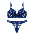Midnight Black Sheer Floral Embroidered Unlined Bra and Thong Set