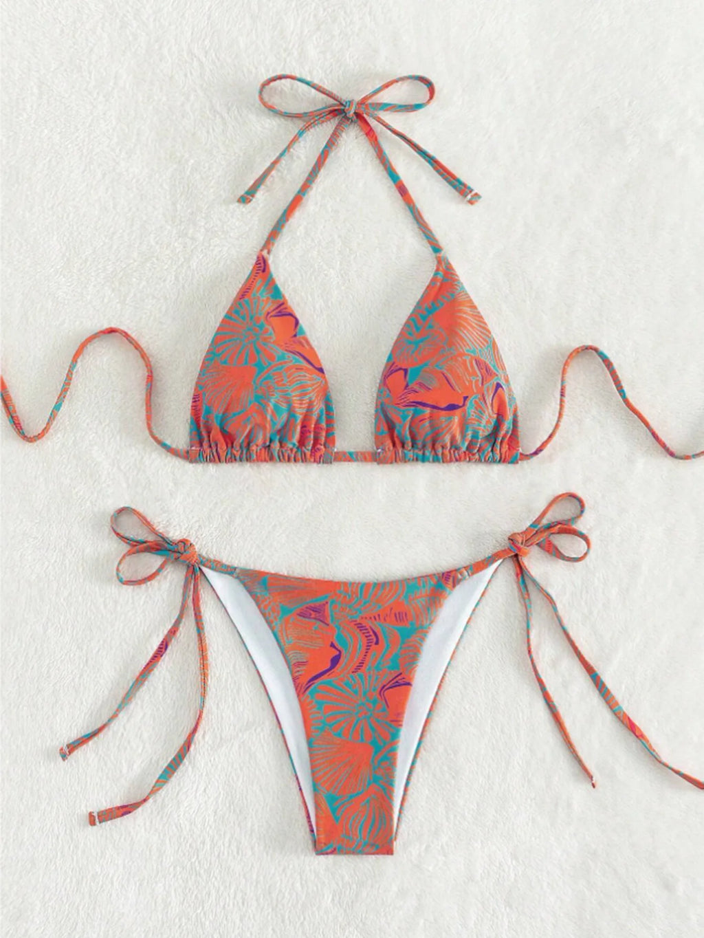 Vibrant Blue Tropical Print Triangle String Bikini