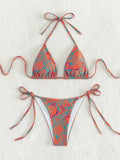 Vibrant Blue Tropical Print Triangle String Bikini