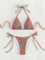 Vibrant Blue Tropical Print Triangle String Bikini