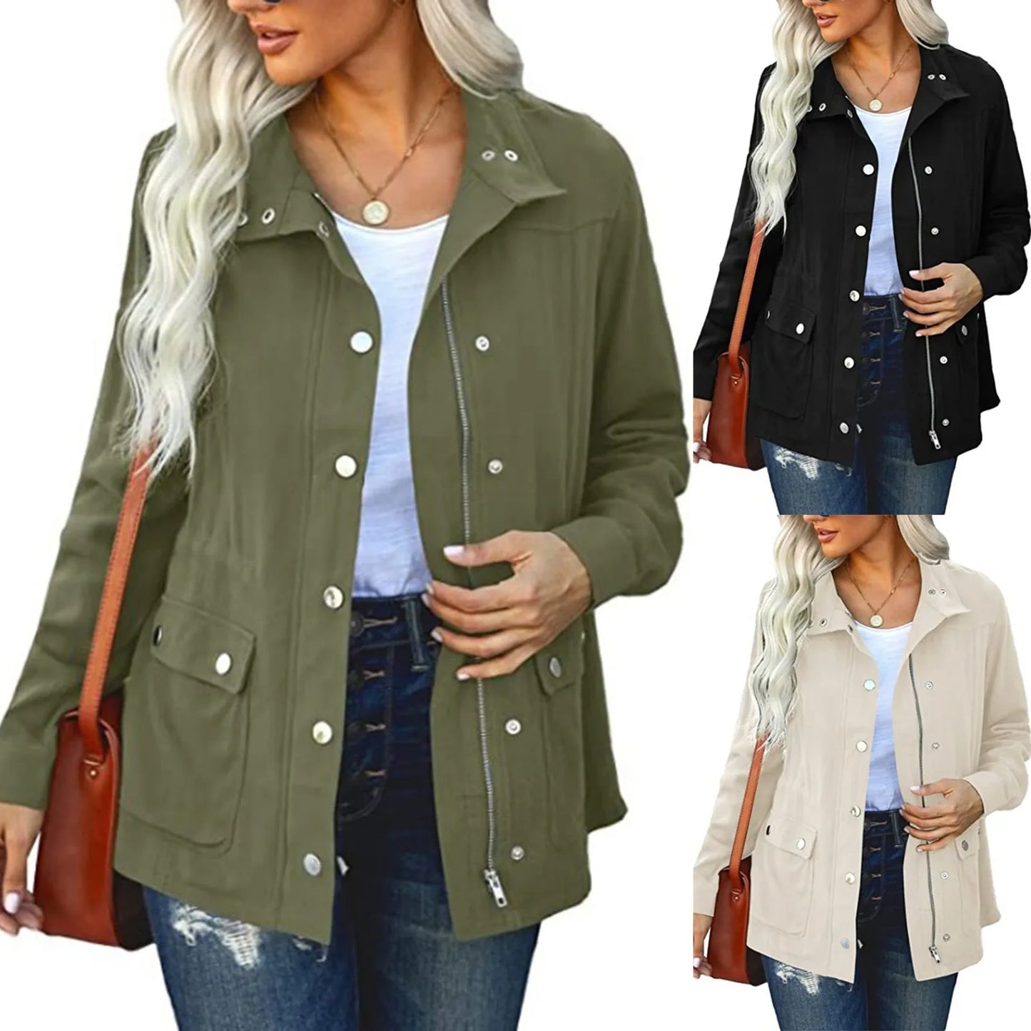 Women's Utility Style Button Front Jacket with Relaxed Everyday Casual Streetwear Fit