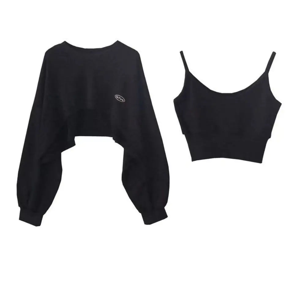 Women's Cropped Batwing Sleeve Sweatshirt with Relaxed Fit for Modern Streetwear Style