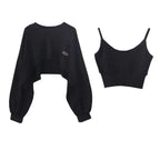 Women's Cropped Batwing Sleeve Sweatshirt with Relaxed Fit for Modern Streetwear Style
