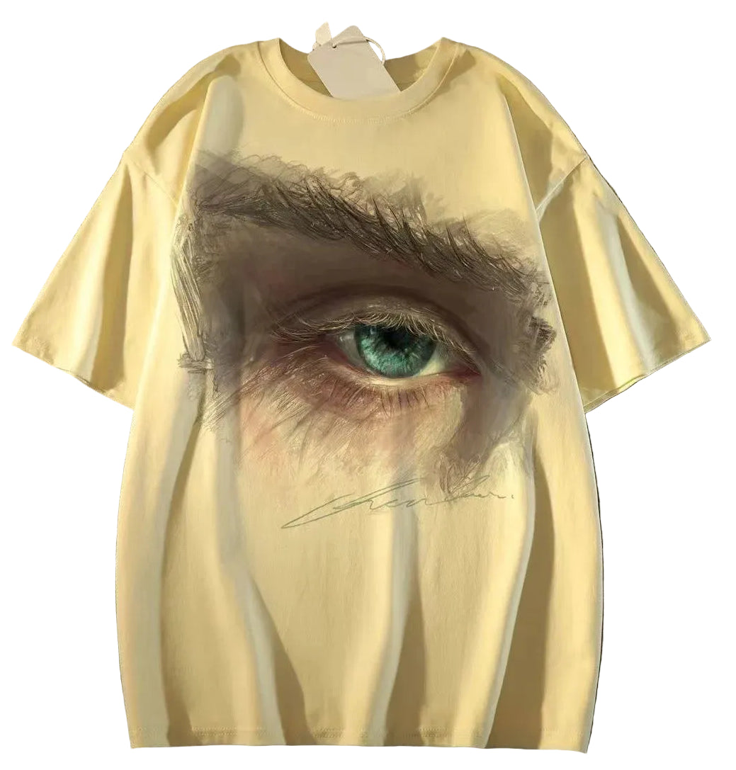 Oversized Artistic Eye Graphic Streetwear T-Shirt with Abstract Portrait Design