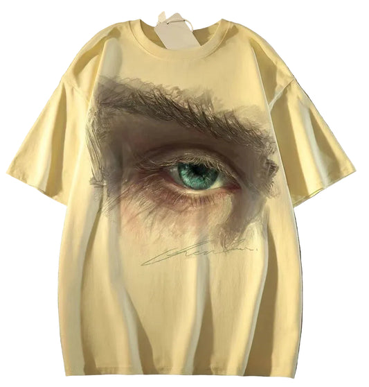 Oversized Artistic Eye Graphic Streetwear T-Shirt with Abstract Portrait Design