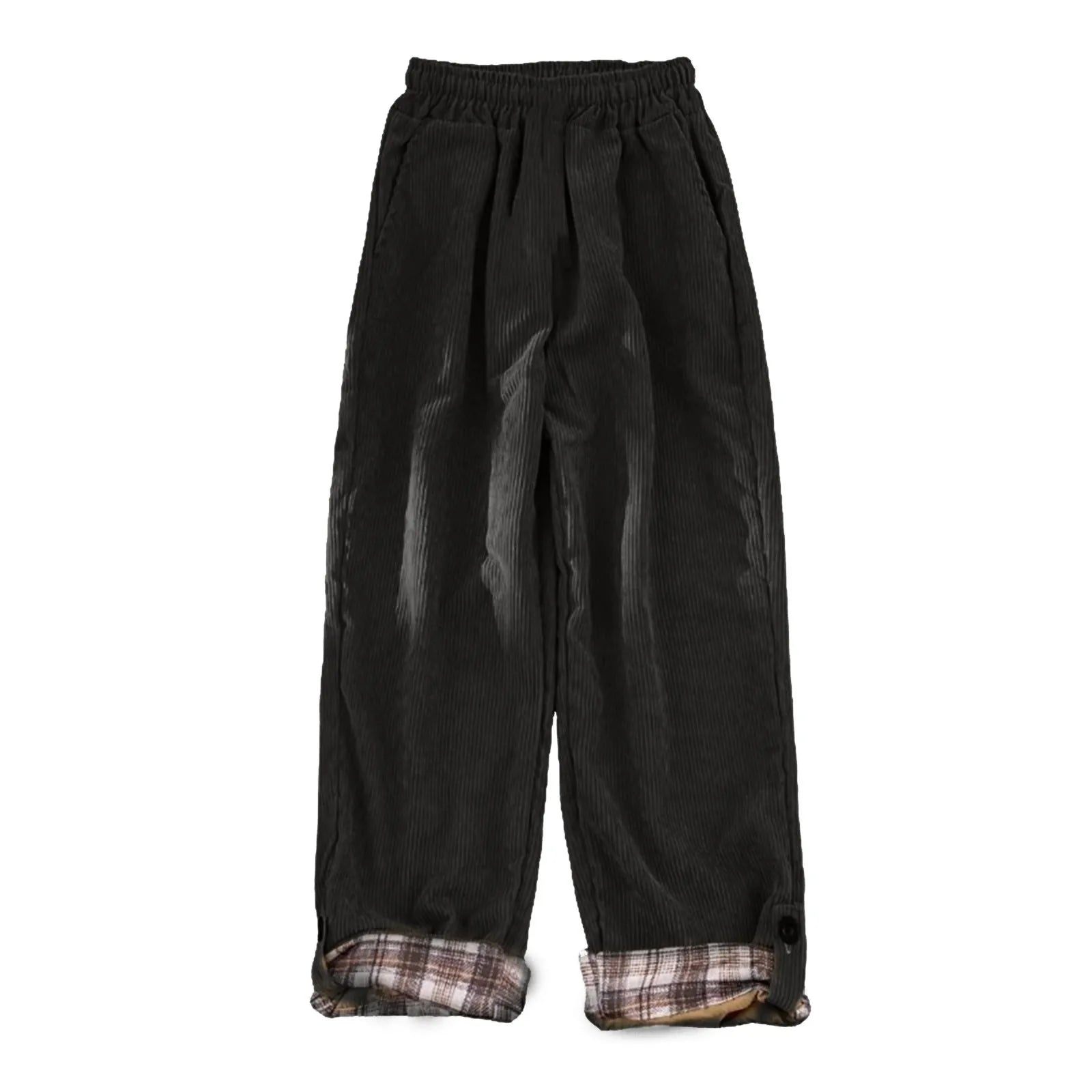 Men's Relaxed Straight Leg Corduroy Style Casual Trousers with Drawstring Waist