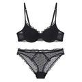 Classic Black Polka Dot Mesh Underwire Bra and Scalloped Panty Set