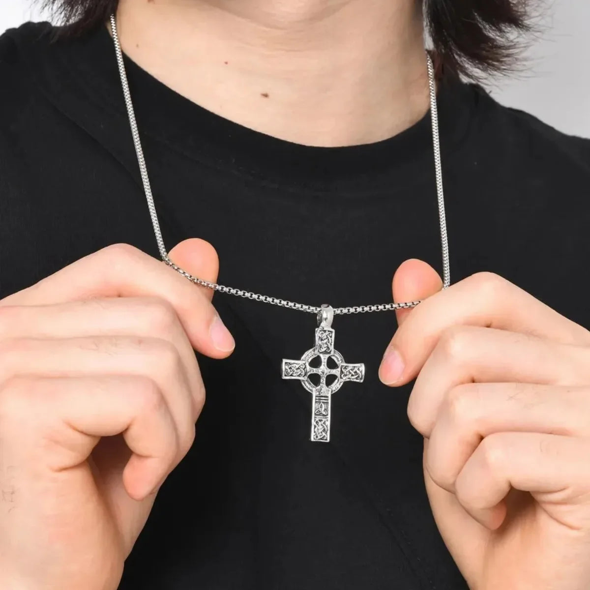 Vintage Gothic Celtic Cross Pendant Necklace with Intricate Alternative Symbolic Detailing