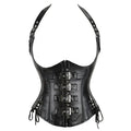 Olive Green Steampunk Underbust Corset with Metallic Hardware and Ribbon Tie Accents