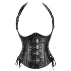 Olive Green Steampunk Underbust Corset with Metallic Hardware and Ribbon Tie Accents