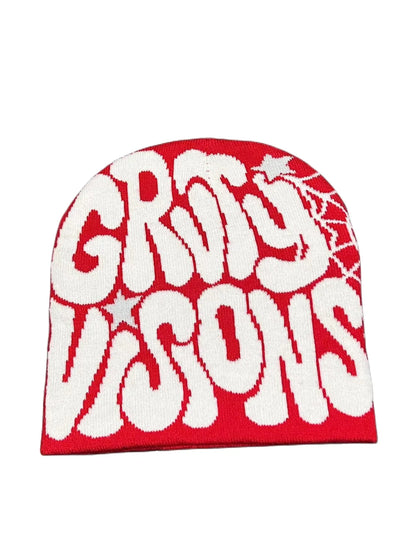 Bold Typography Cotton Blend Knit Beanie for Contemporary Streetwear Winter Everyday Fashion Style