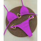 Rich Teal Triangle Bikini with Delicate Metallic Ring Details