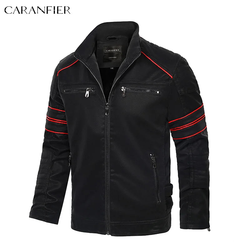 Men's Stand Collar Faux Leather Moto Jacket with Modern Streetwear Biker Styling