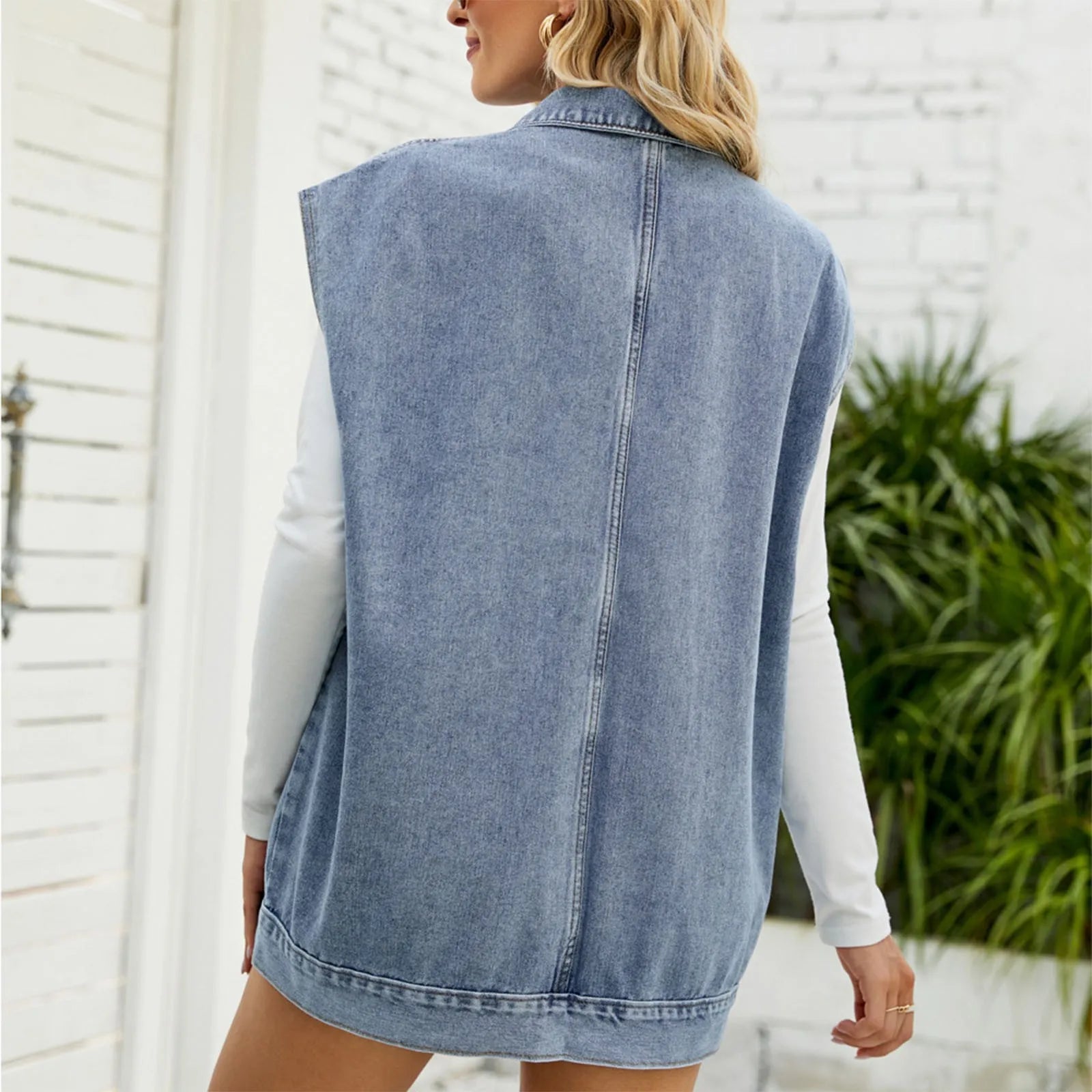 Women's Oversized Sleeveless Utility Vest with Button Front Layered Design