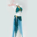 Women's Satin Halter Top and Layered Skirt Set with Detached Sleeves and Coordinated Accessories