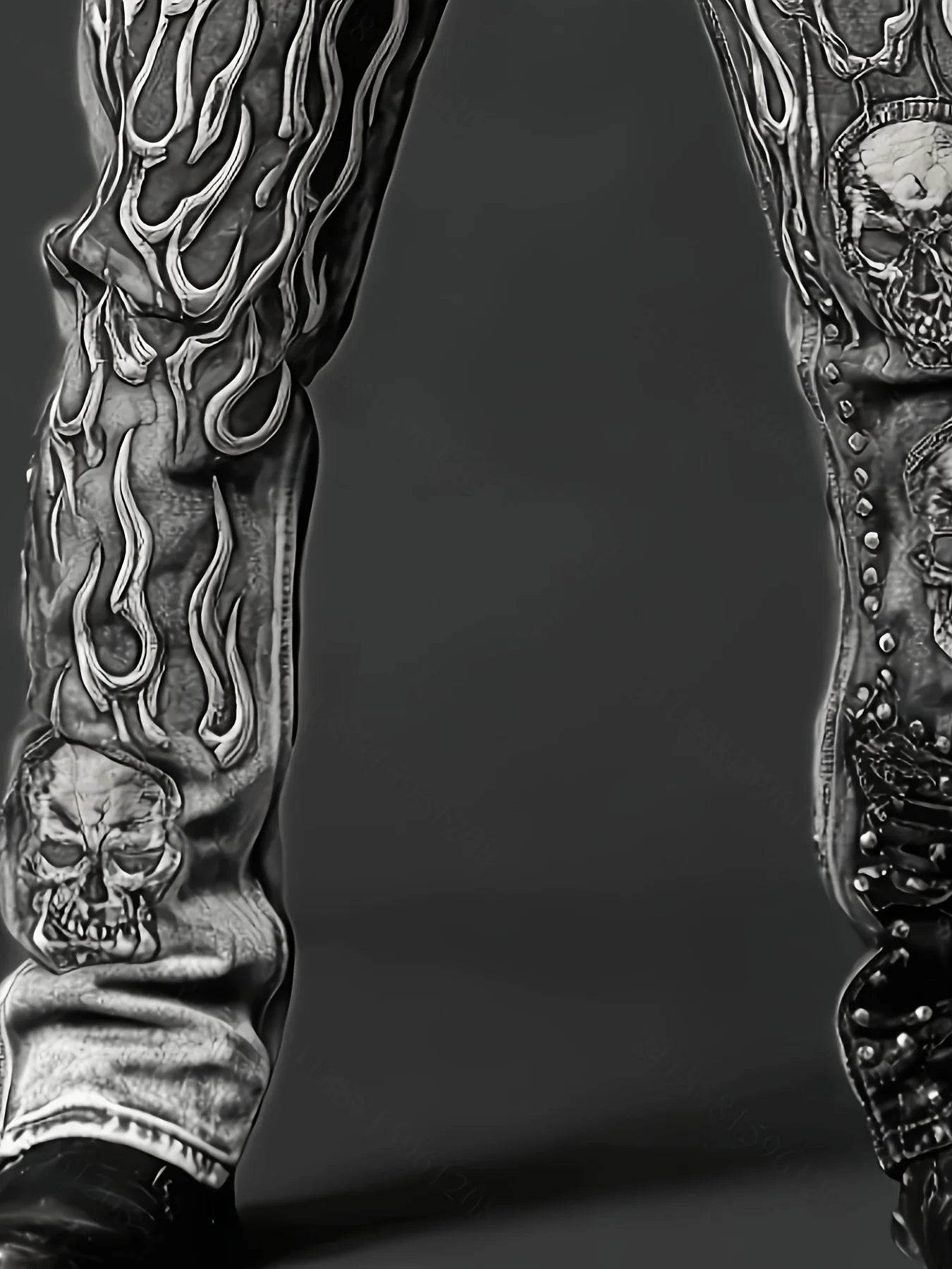 Men's Vintage Wash Loose Denim Jeans with Studded Graphic Detail High Street Fashion Style