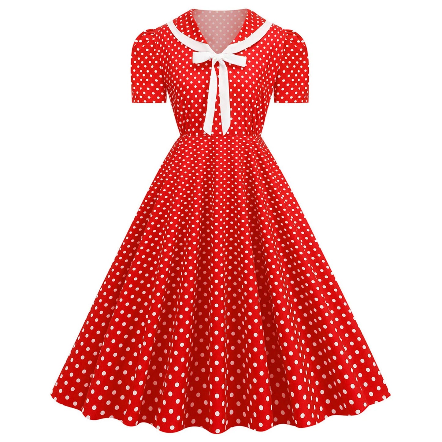 Retro Polka Dot Bow Detail Alternative Swing Dress