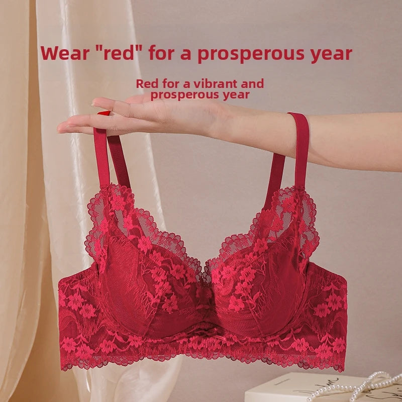 Vibrant Red Lace Maternity Bra with Wide Scalloped Underband