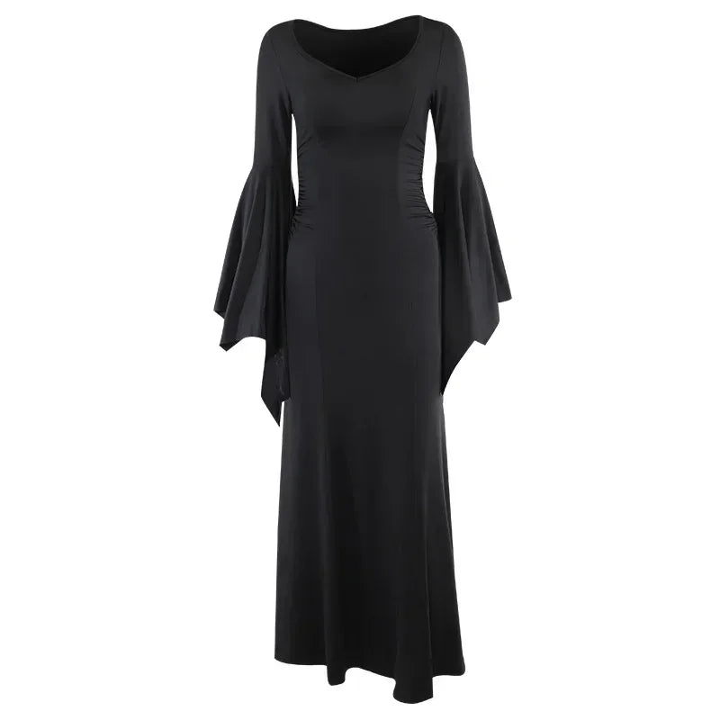 Elegant Gothic Mermaid Dress with Dramatic Sleeves and Dark Styling