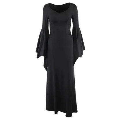 Elegant Gothic Mermaid Dress with Dramatic Sleeves and Dark Styling