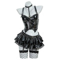 Women's High Gloss Structural Corset Top And Tiered Ruffle Mini Skirt Coordinate Set