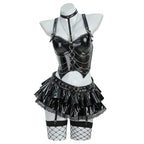 Women's High Gloss Structural Corset Top And Tiered Ruffle Mini Skirt Coordinate Set
