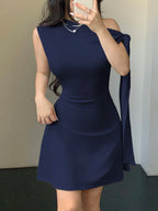 One Shoulder Mini Dress with Draped Detail and Elegant Asymmetrical Silhouette