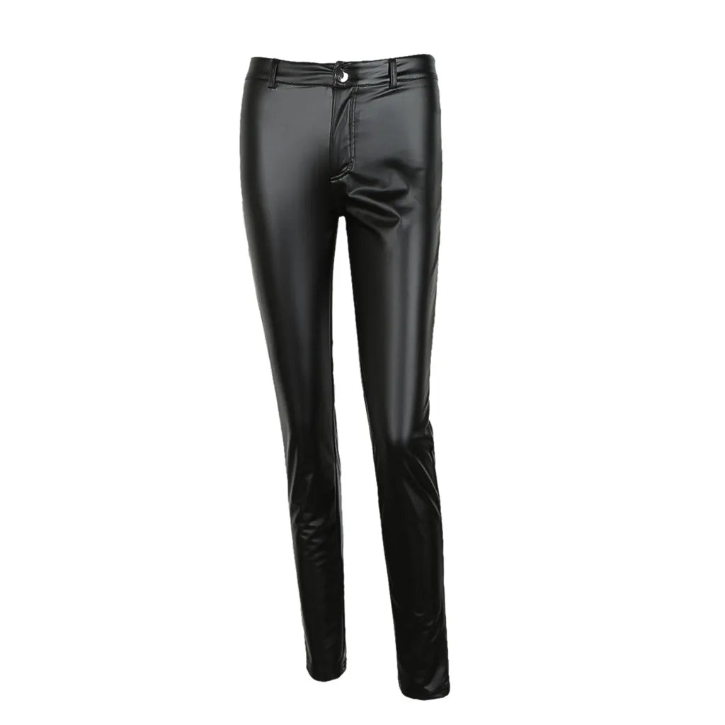 High Waist Faux Leather Leggings Slim Fit Alternative Fashion Statement Bottoms
