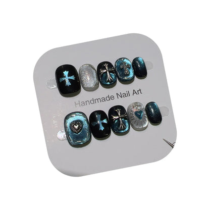 Gothic Cross Inspired Press On Nails with Alternative Statement Artwork