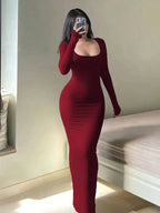 Minimalist Black Long-Sleeve Turtleneck Bodycon Dress