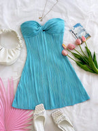 Strapless Pleated Mini Dress with Twist Front Detail A-Line Silhouette