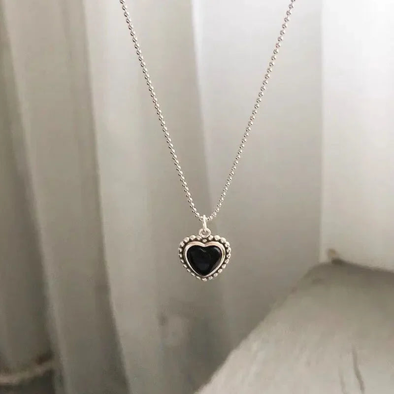 Black Heart Pendant Necklace Dark Feminine Alternative Fashion Jewelry