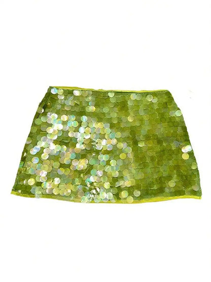 Sequin Mini Skirt with Side Slit and Adjustable Tie Detail