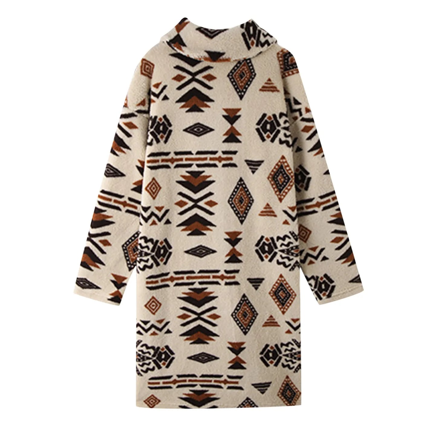Women's Patterned Plush Hooded Long Coat Cozy Casual Statement Winter Outerwear