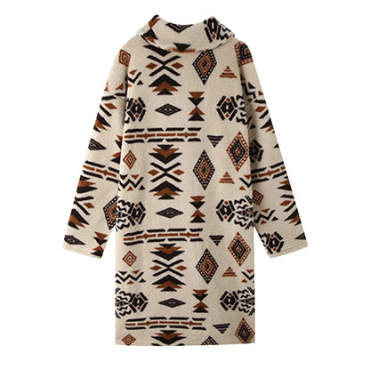 Women's Patterned Plush Hooded Long Coat Cozy Casual Statement Winter Outerwear