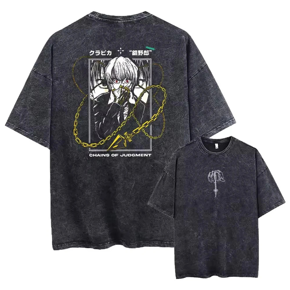 Anime Goth Oversized Graphic Tee with Dark Cyber Manga Artwork