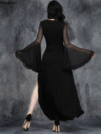 Elegant Split-Leg Gothic Evening Dress with Dark Alternative Glamour