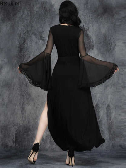Elegant Split-Leg Gothic Evening Dress with Dark Alternative Glamour