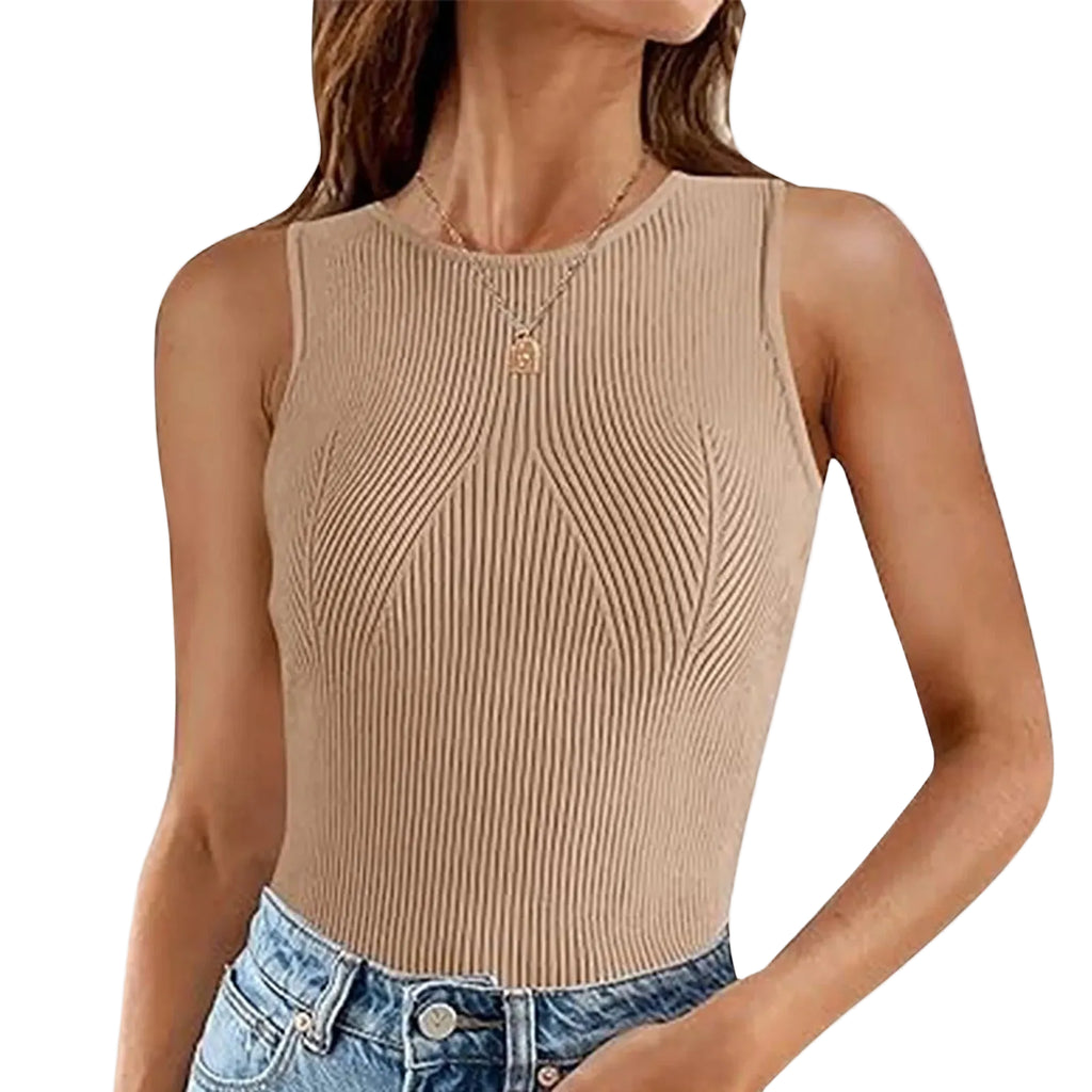 Women's Ribbed Sleeveless Sweater Vest with Slim Fit Mock Neck Design