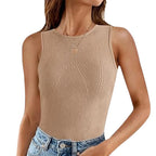 Women's Ribbed Sleeveless Sweater Vest with Slim Fit Mock Neck Design