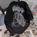 Sketch Duo Anime Graphic Oversized Soft Cotton Casual Streetwear T-Shirt