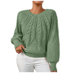 Women's Textured Cable Knit Crew Neck Relaxed Fit Sweater Pullover